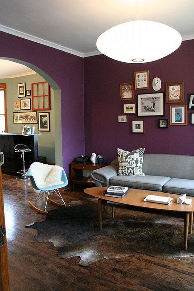 Purple Walls Define This Cozy Living Room