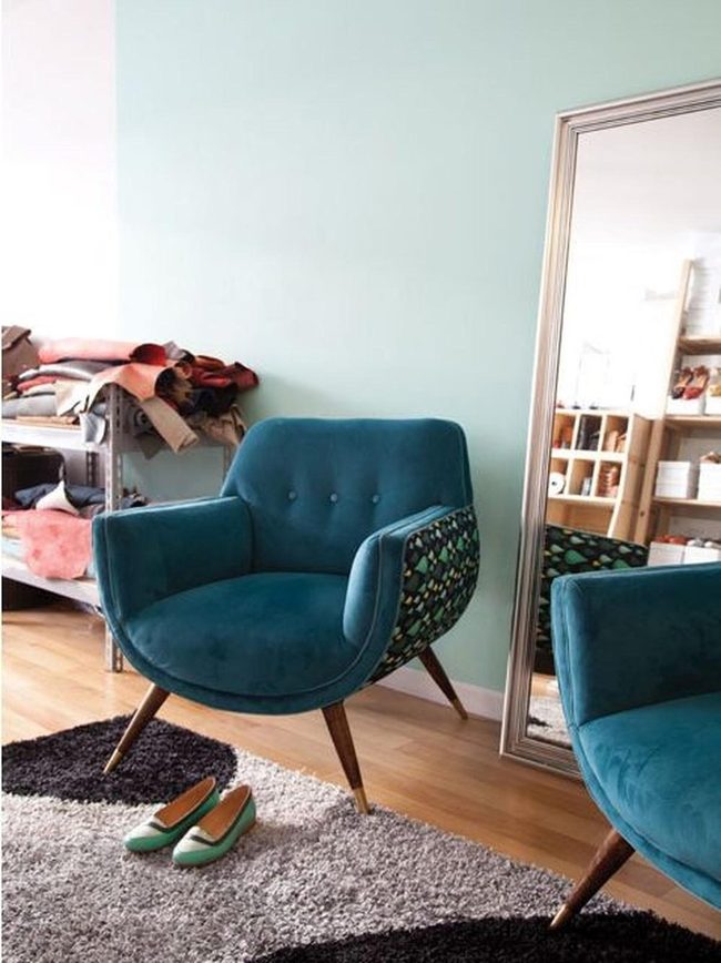 Teal Patterned Chairs Light Blue Walls