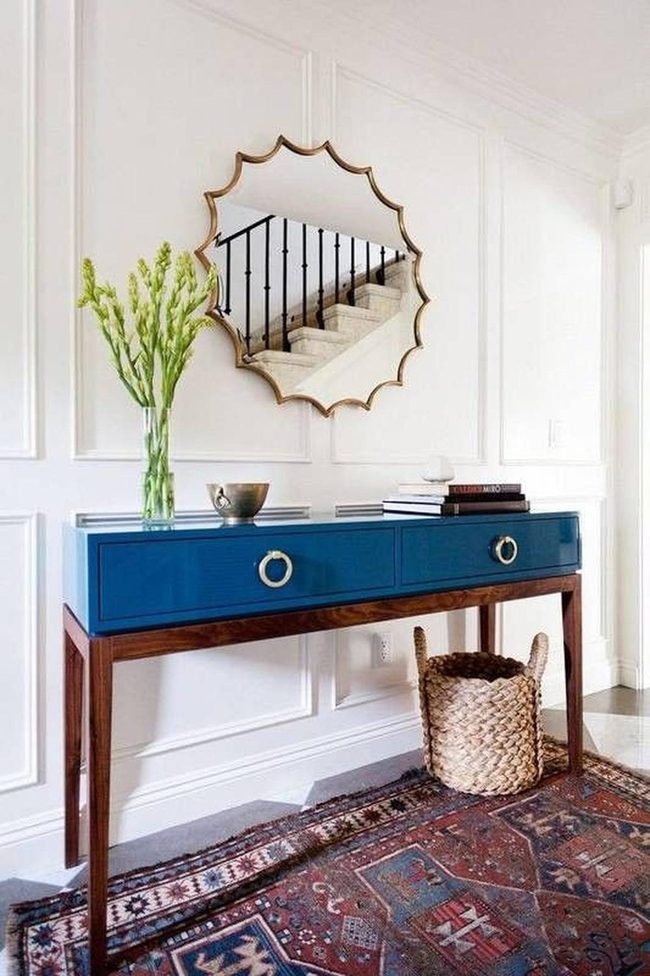 Blue Console Table With Gold Mirror Statement
