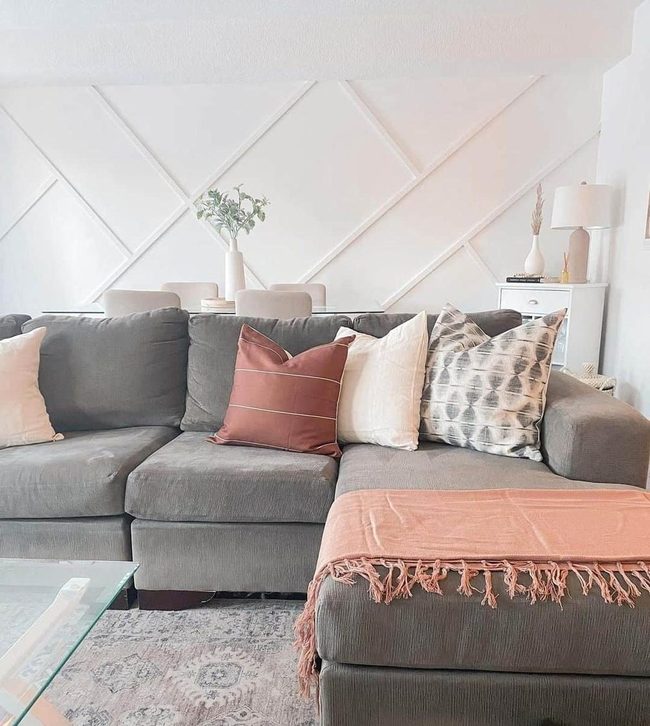 Dark Grey Sofa Pink Tassel Accents