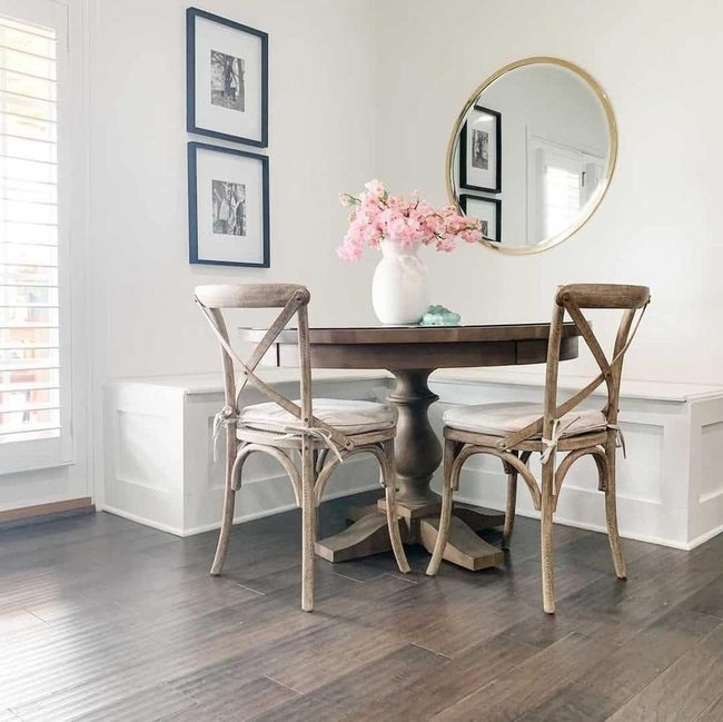 White Pedestal Table, Black Frames