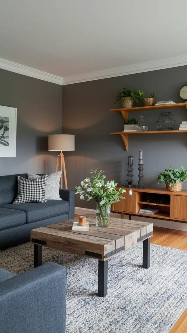 Warm Wood Against Grey Walls