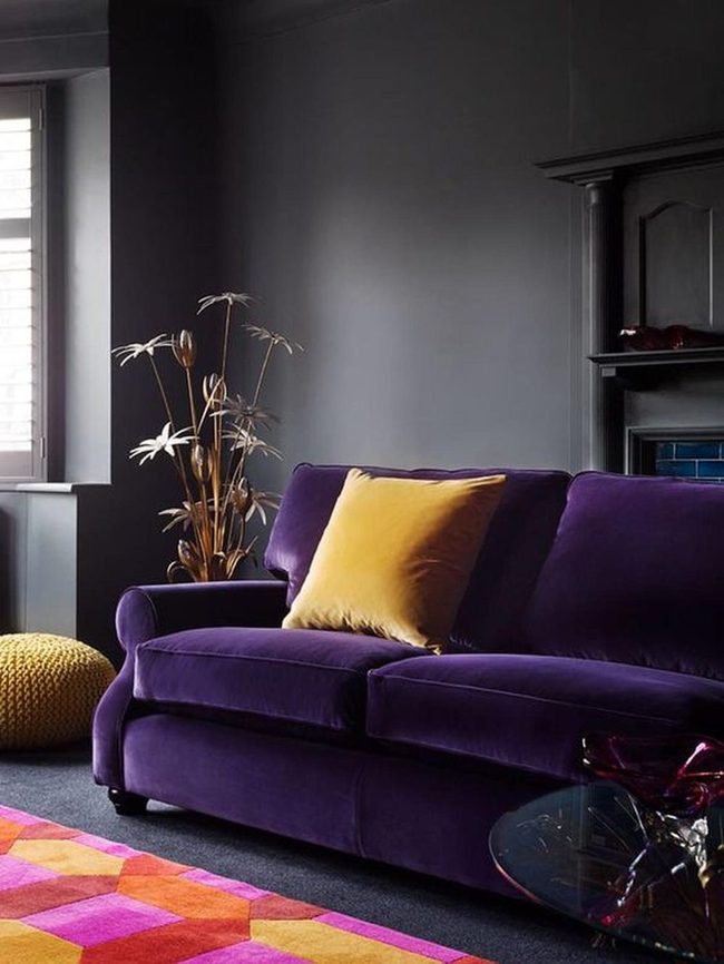 Deep Purple Couch Pops Yellow