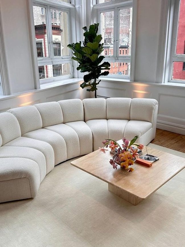 Curved White Sofa, Living Light