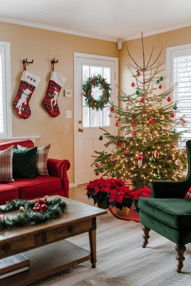 Red and Green Holiday Living Room