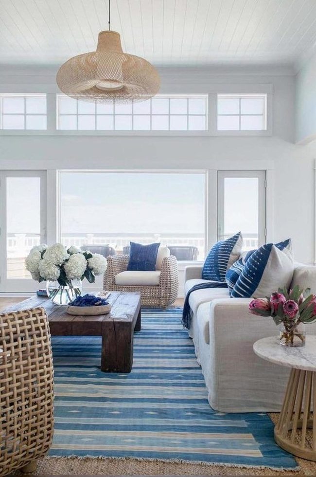 Sunlit Coastal Living With Blue Stripes