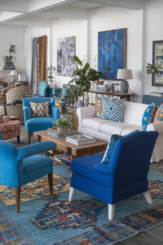 Mixed Pattern Blue Interior