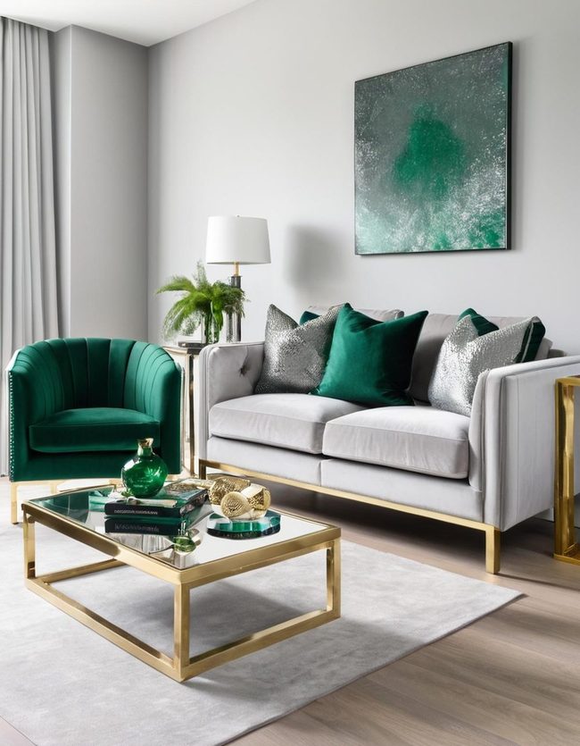 Grey Walls Meet Emerald Jewels