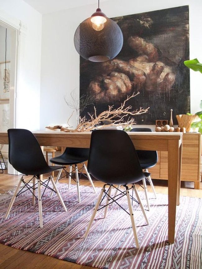 Wooden Table With Bold Wall Art