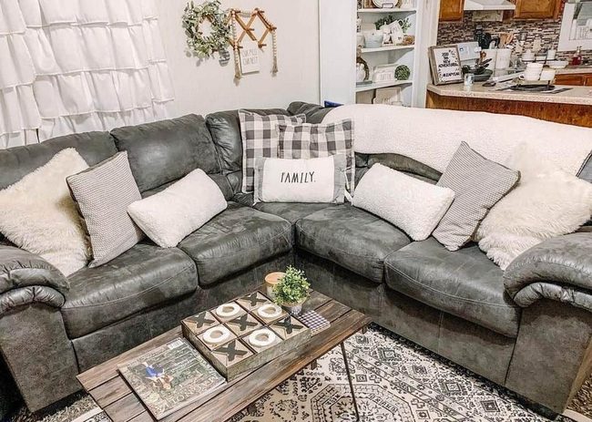 Dark Grey L-Shaped Sofa Living