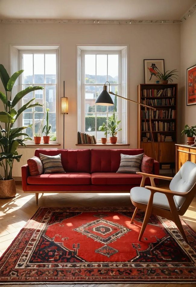 Red Rug With Vintage Furniture