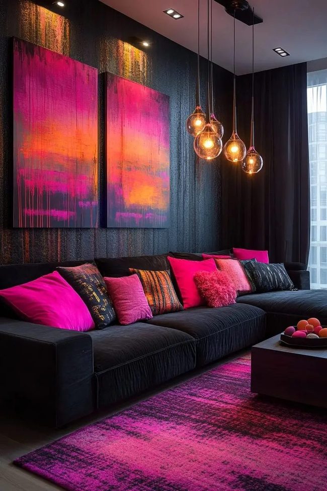 Colorful Art Walls Pink Accents