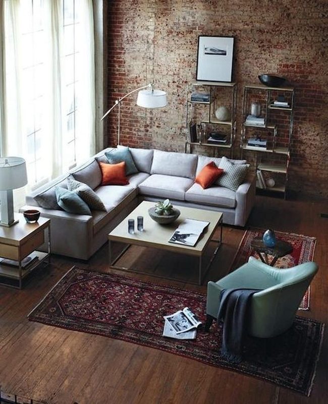 Gray Sectional Meets Exposed Brick