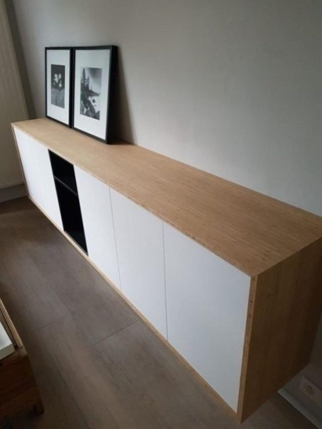 Crisp White Cabinetry Dark Shelf Accent