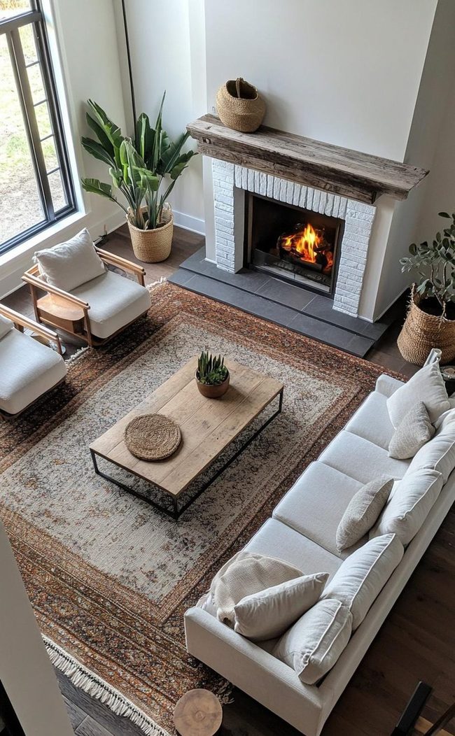 Fireplace Centered Rustic Living