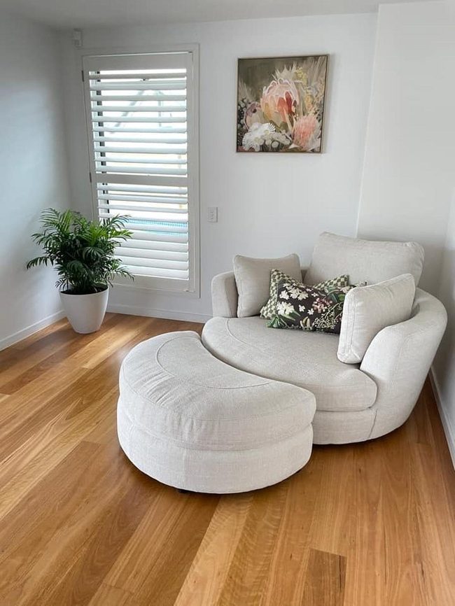 Cream Curved Chair And Ottoman Set