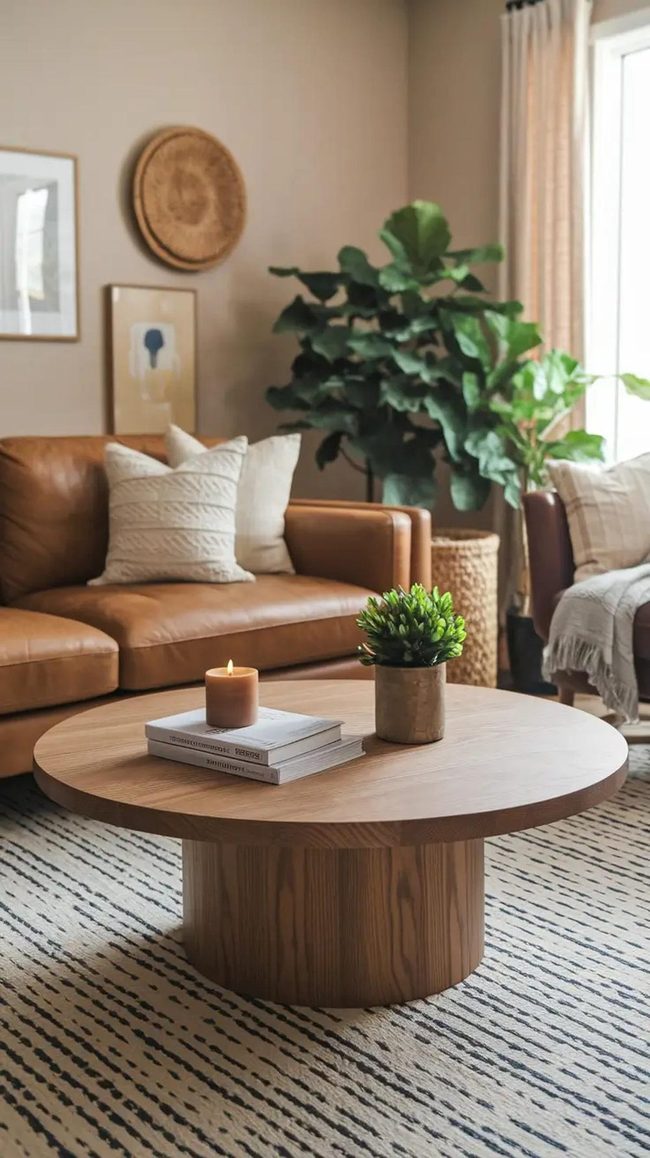 Rounded Wood Table With Layered Styling