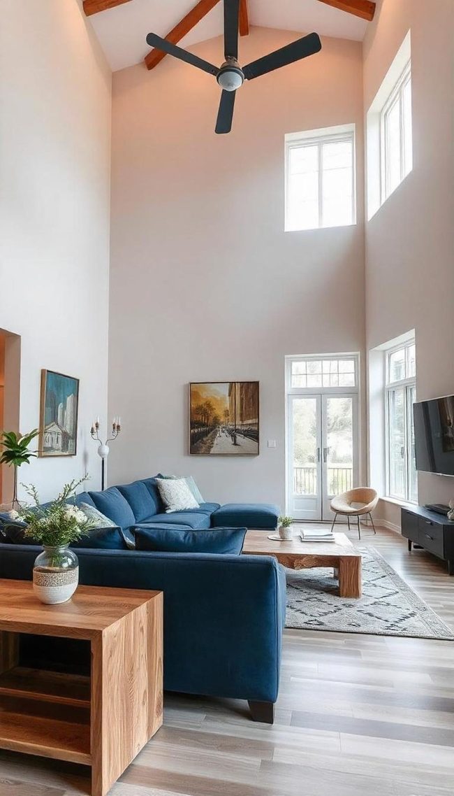 Fireplace-Anchored Gray And White Living Room