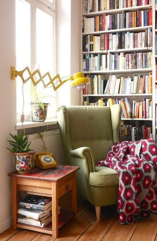 Sunlit Reading Nook Green Chairs