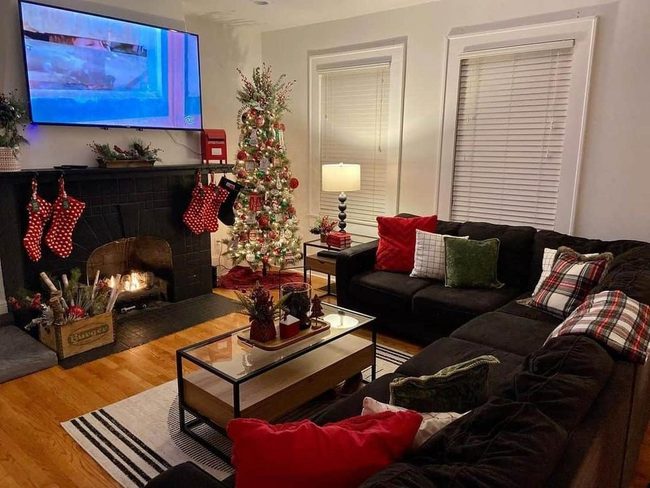 Black L-Shaped Sofa Christmas Gathering