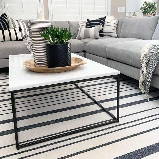 Striped Carpet Anchors Gray Sectional