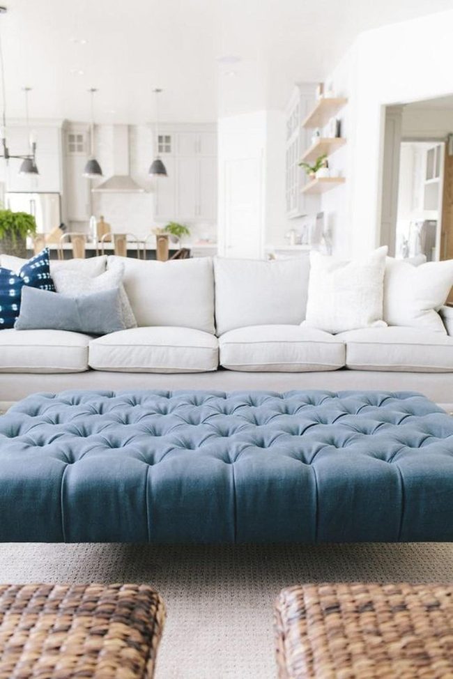Blue Tufted Ottomans With Natural Light
