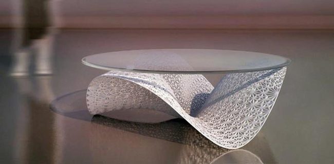 Geometric Glass Tables With Sculptural White Bases