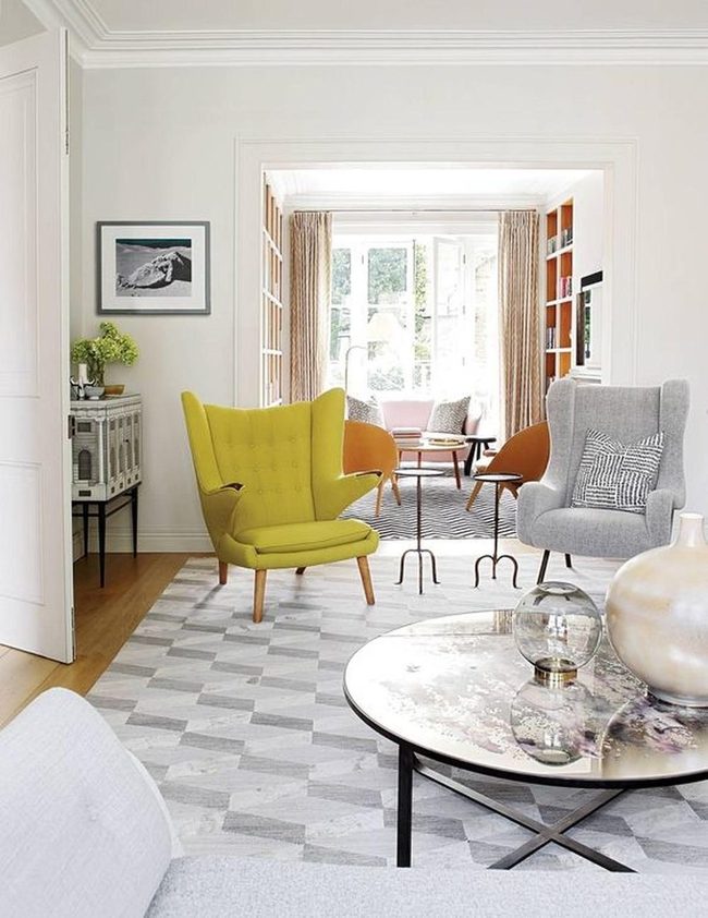 Patterned Rug Anchors Understated Living