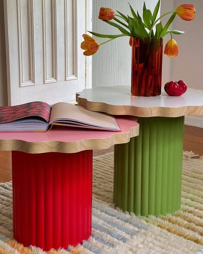 Red And Green Tables With Warm Tulips
