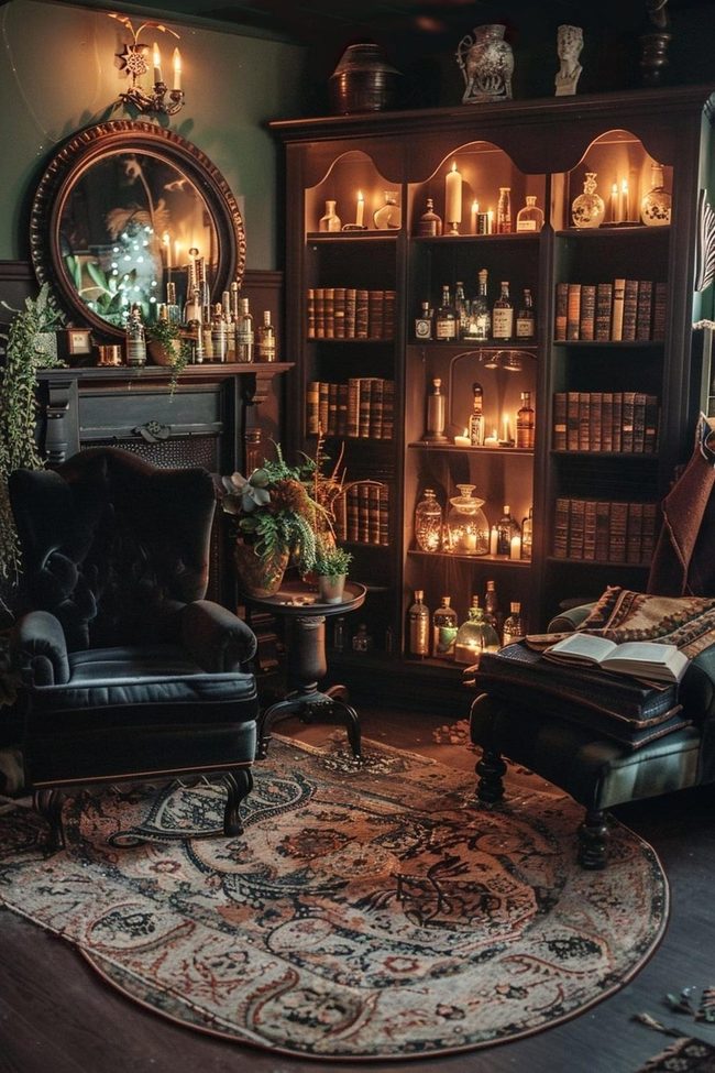 Dark Wood Witchy Library