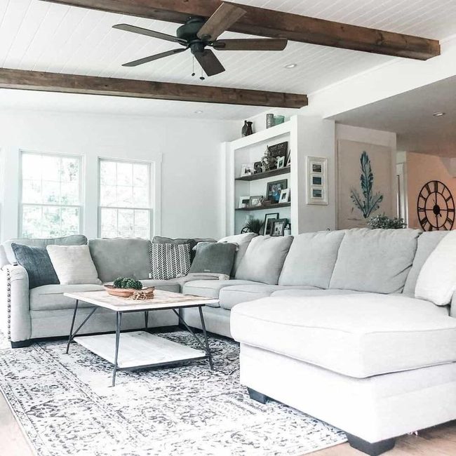 Exposed Beams White Shiplap Living