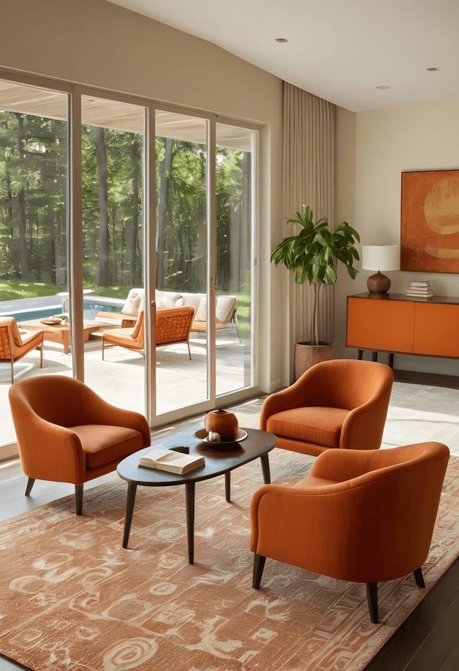 Burnt Orange Chairs Define Conversation Spaces