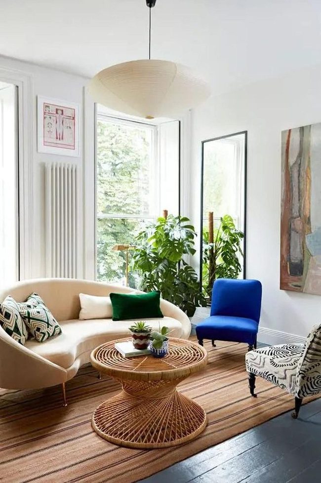 Cream Sofa Meets Bold Blue Chair