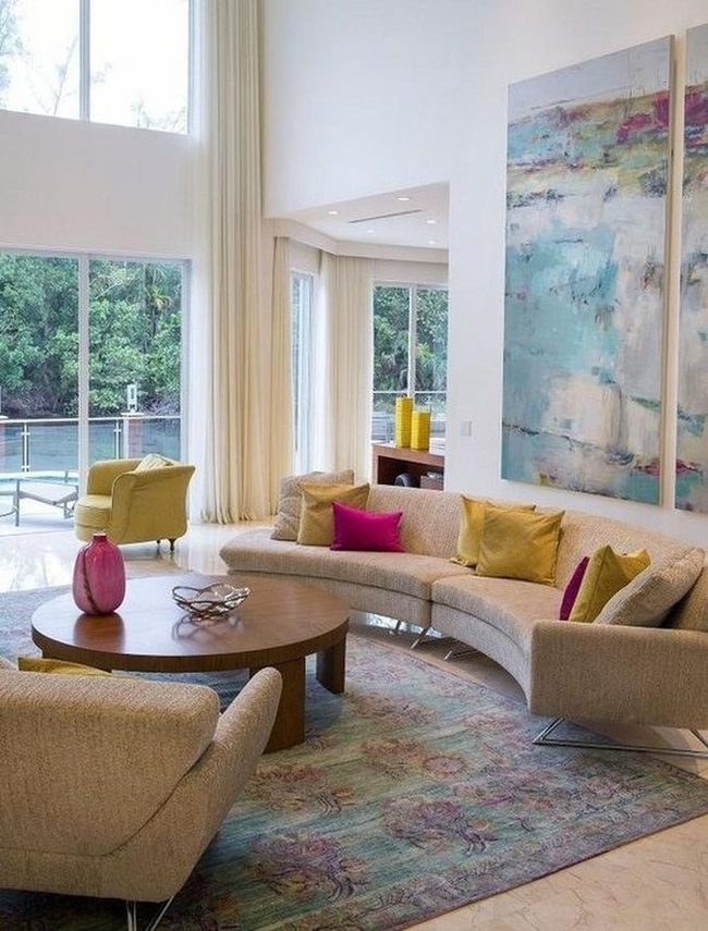 Yellow And Pink Curved Living Space