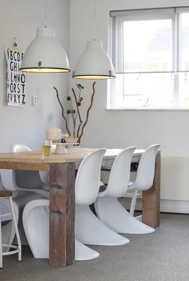 White Wood Table Gathering Space