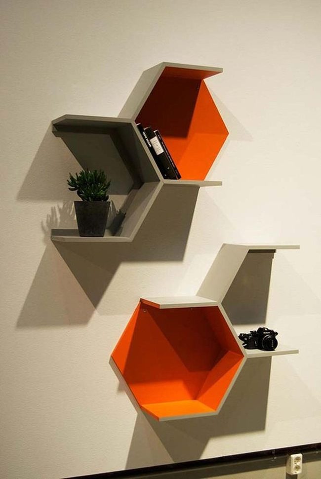Orange Interior Geometric Wall Shelves