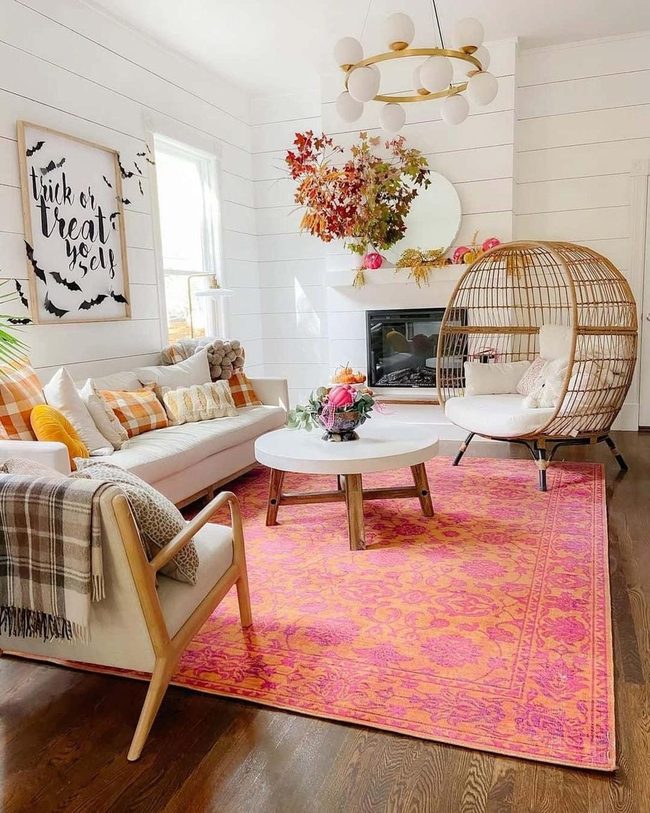 Geometric Orange Pop On White Shiplap