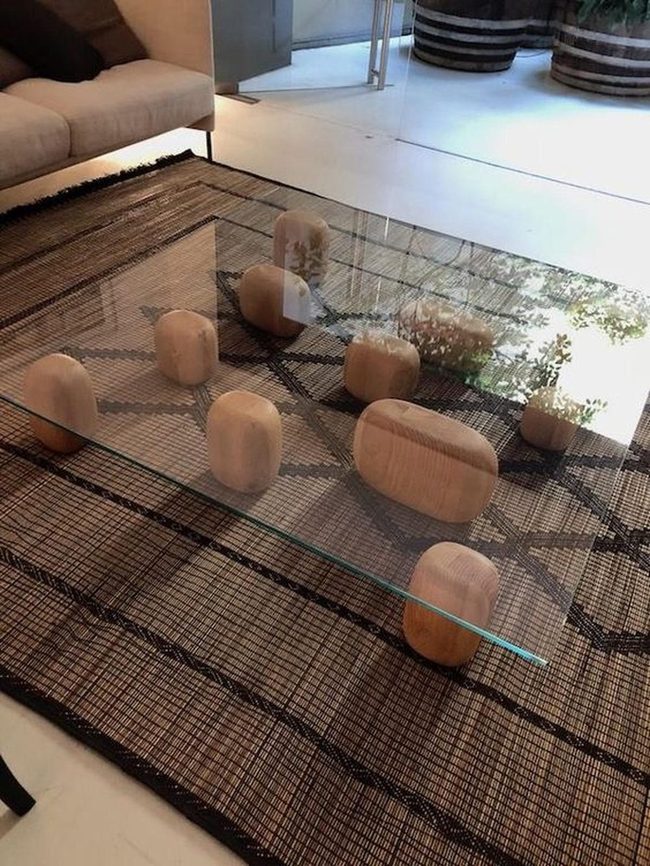 Glass Table Meets Natural Wood Blocks