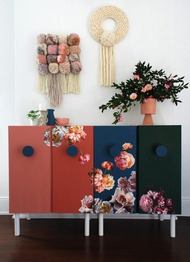 Geometric Cabinet With Botanical Accents