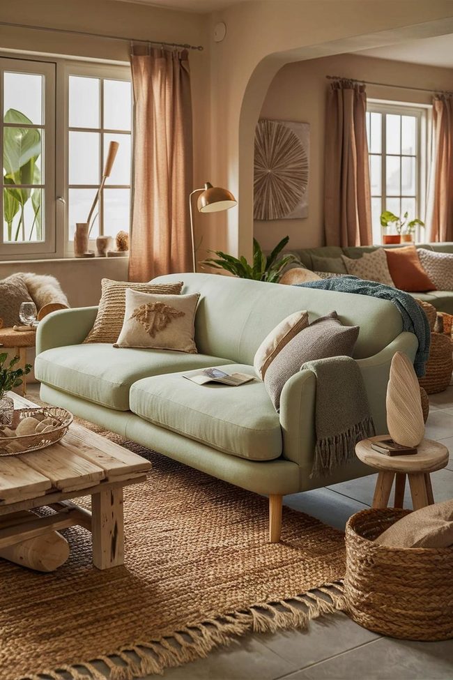 Pastel Green Sofa Meets Coastal Vibes