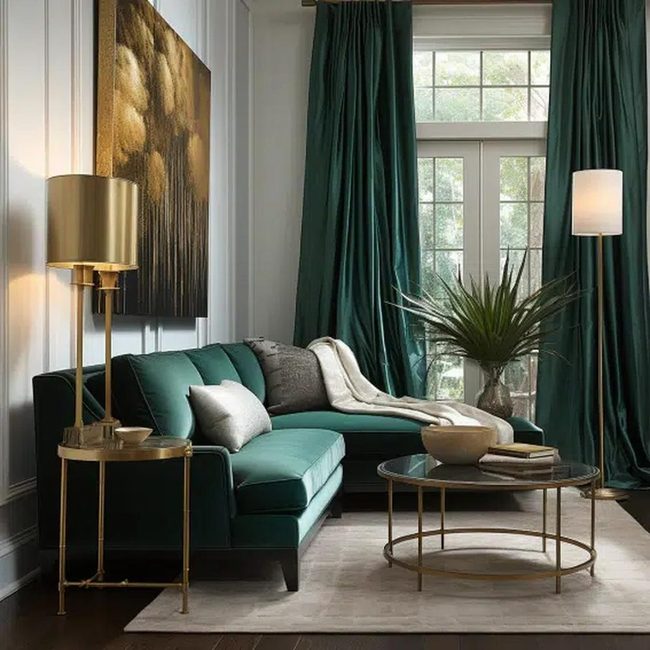 Emerald Curtains With Gold Hardware