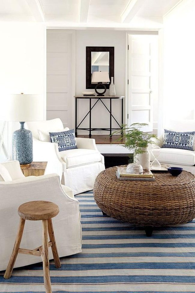 Wicker Table Anchors Bright Blue Interior