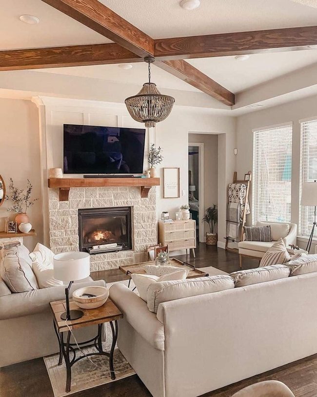 Exposed Wood Beams Meet Crystal Elegance
