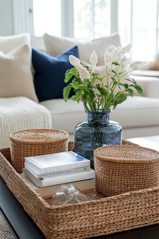 Natural Woven Baskets Layer Coffee Tables