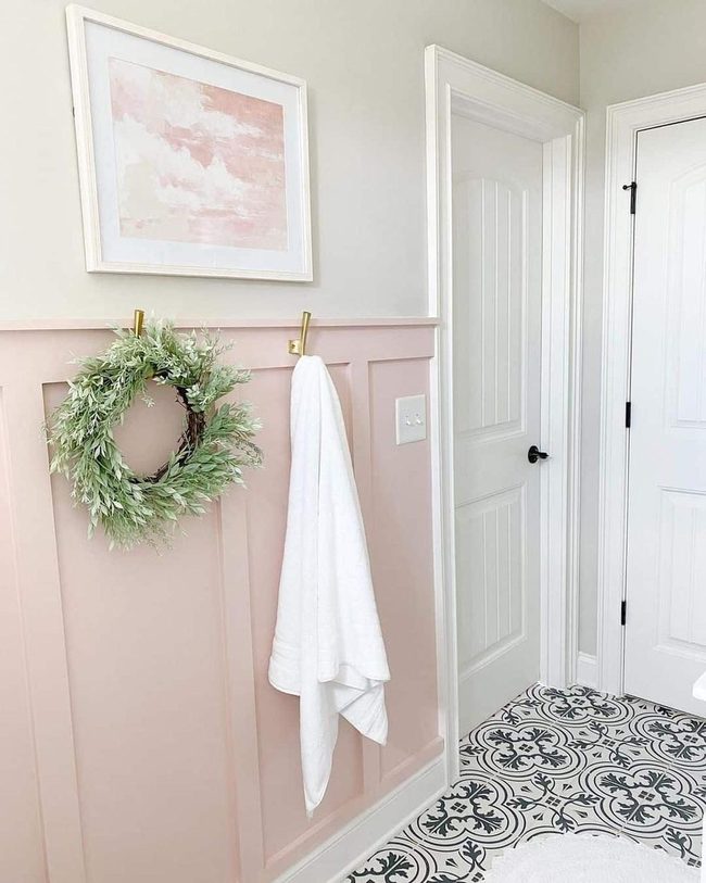 Soft Pink Wainscoting With Gold Accents