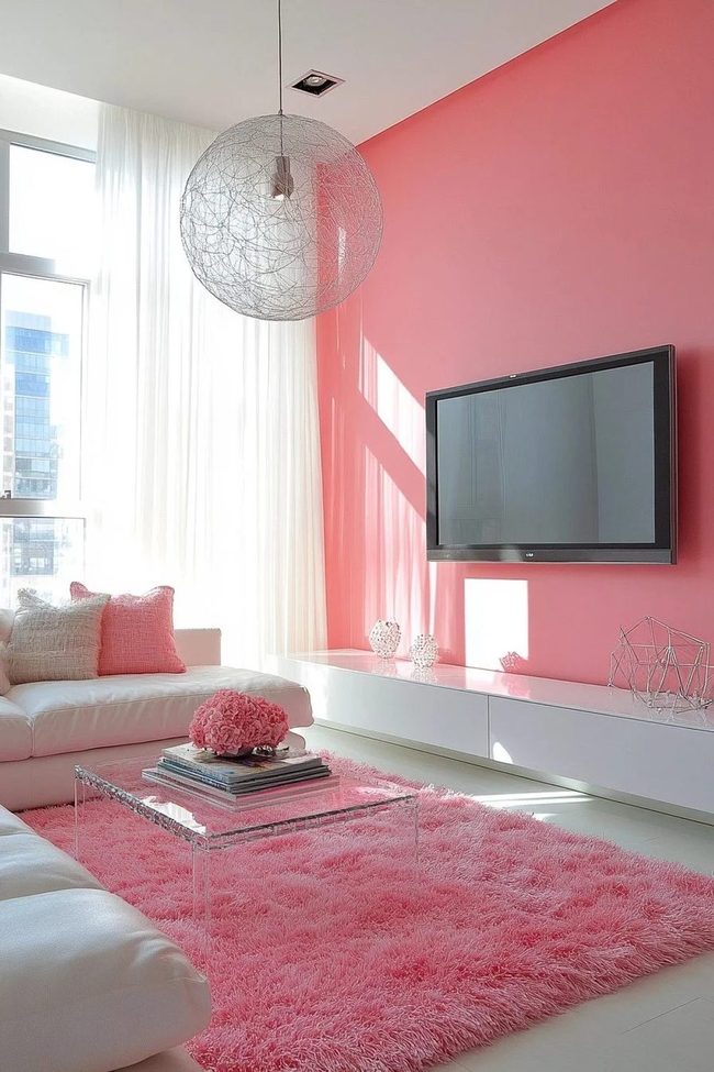 Coral Wall With Soft Pink Rug