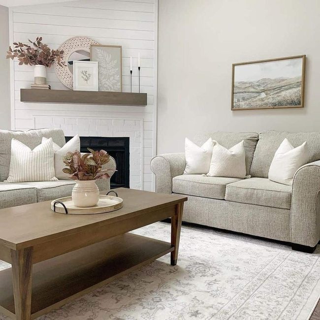 White Shiplap Fireplace Living Room