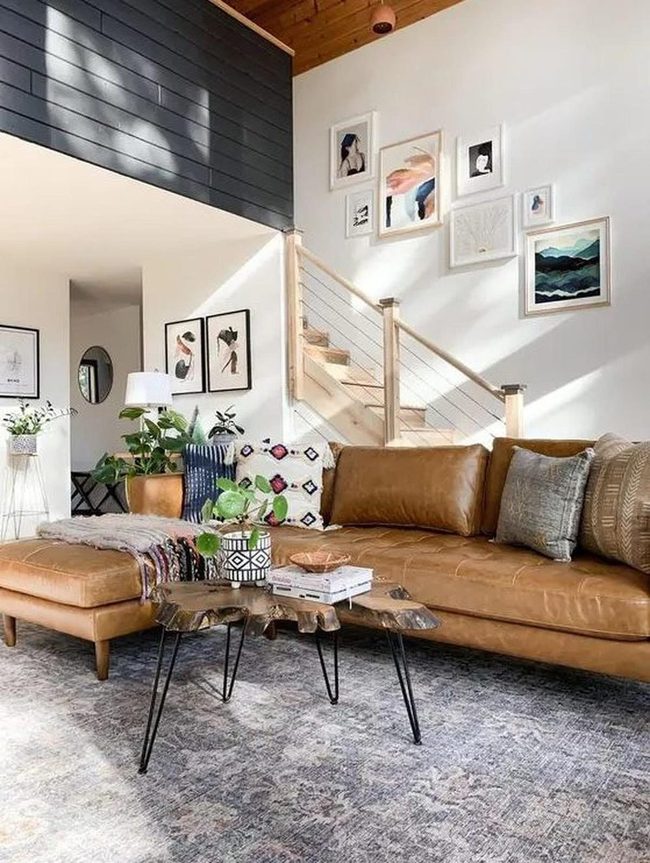 Leather Sofa, Natural Wood Anchor