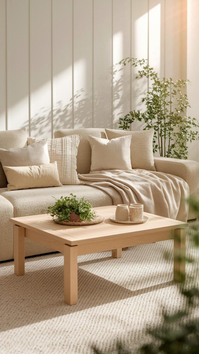 Beige Wood And Metal Living Room