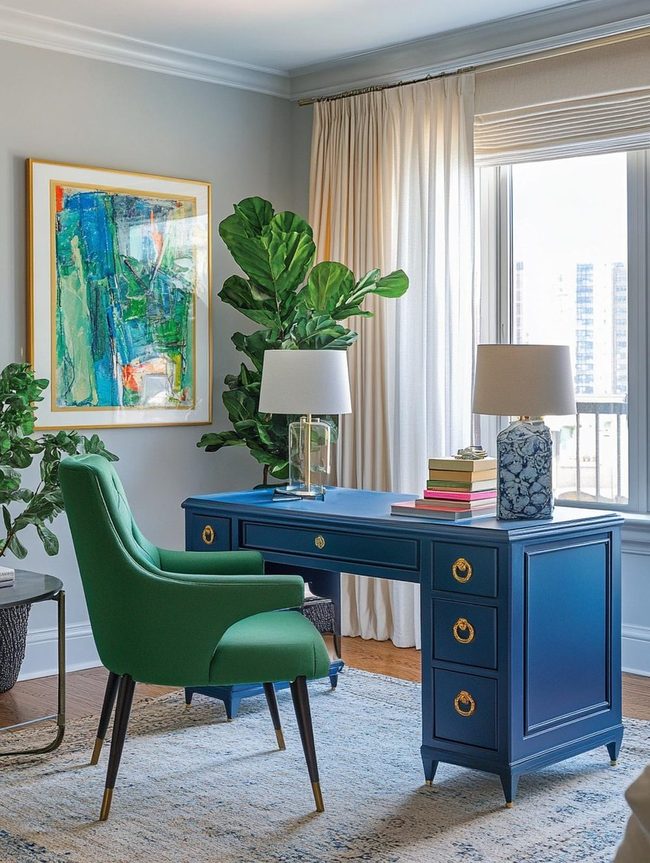 Blue Desk Green Chair Workspace